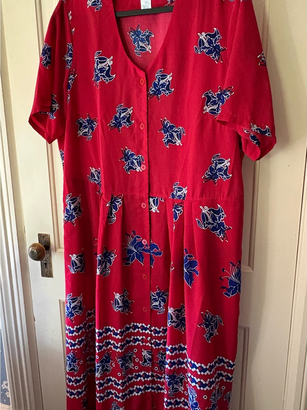 Red Floral Button-Front Midi Dress